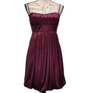 Vintage Y2K Ruby Rox Bubble Hem Satin Babydoll Dress M Burgundy Strappy Party